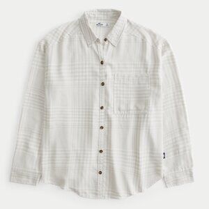 Hollister Oversized Flannel Shirt Cream Plaid Medium